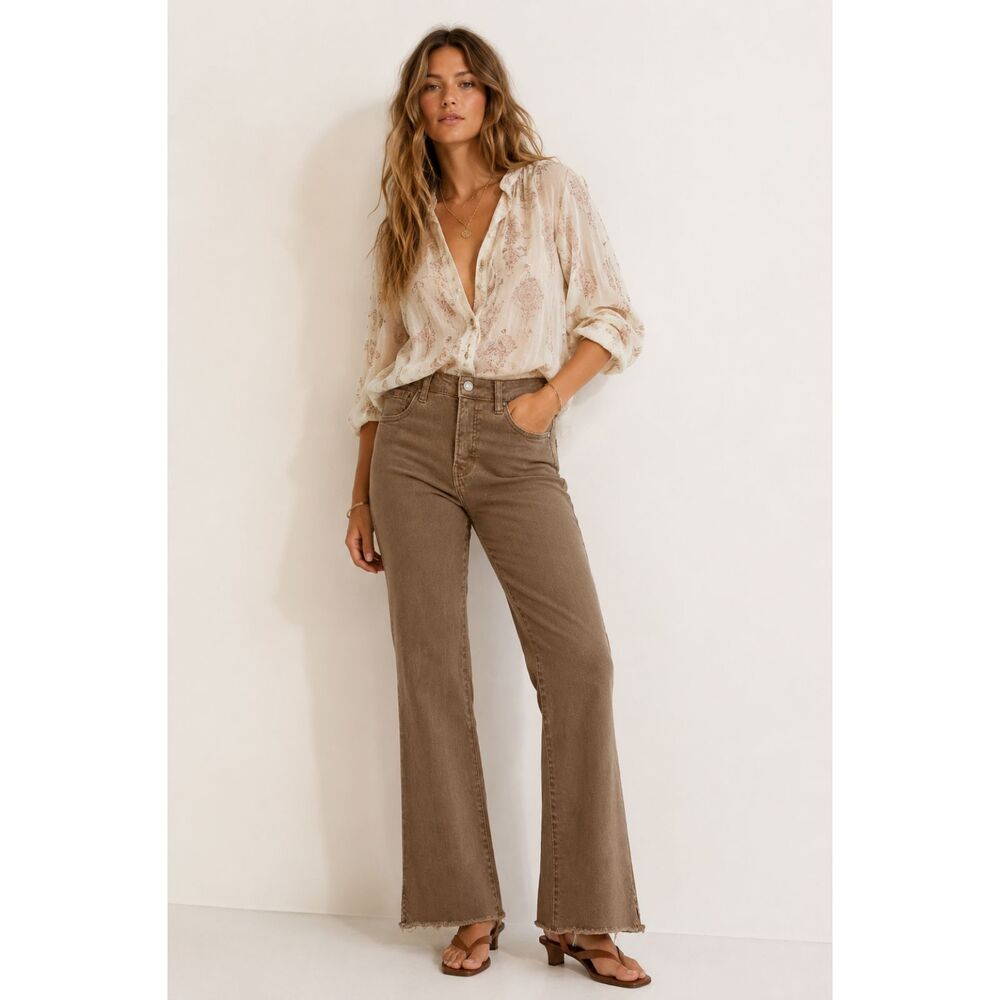 Risen High Rise Tummy Control Straight Leg Jeans Women 3 26 Raw Hem Boho Classic - Picture 2 of 13